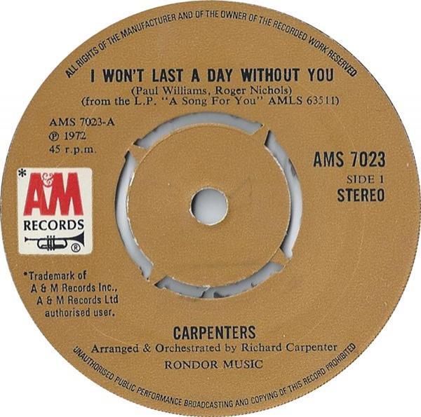 Carpenters - I Won't Last A Day Without You