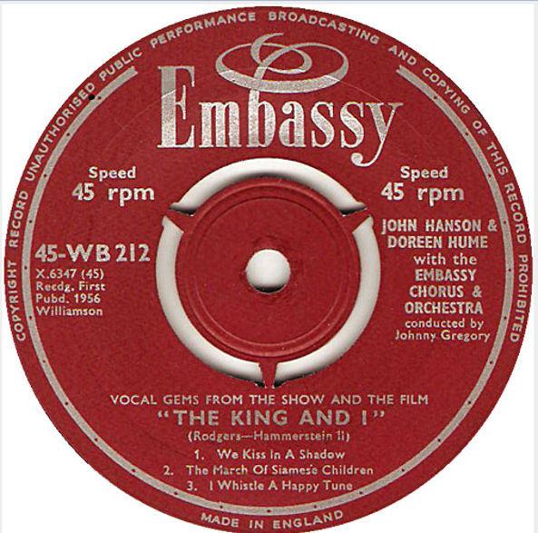 John Hanson , Doreen Hume, Embassy Chorus And Orchestra - Vocal Gems From The Show And The Film "The King And I"