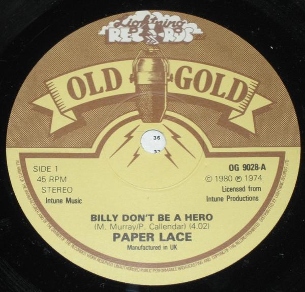 Paper Lace - Billy Don't Be A Hero / The Night Chicago Died